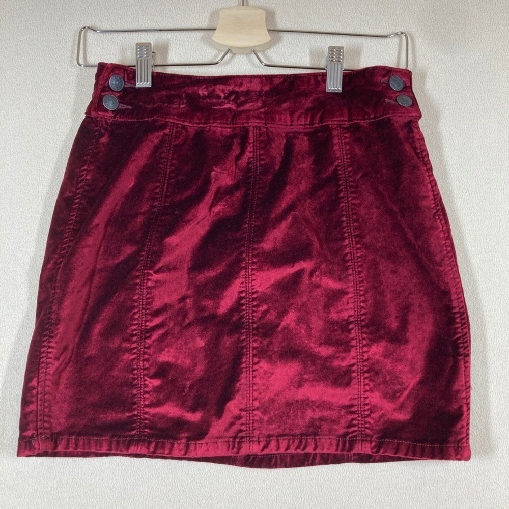 Free‎ People Velvet Mini Skirt Sz 27 Red Holiday Party Gothic Glam Dark Romantic